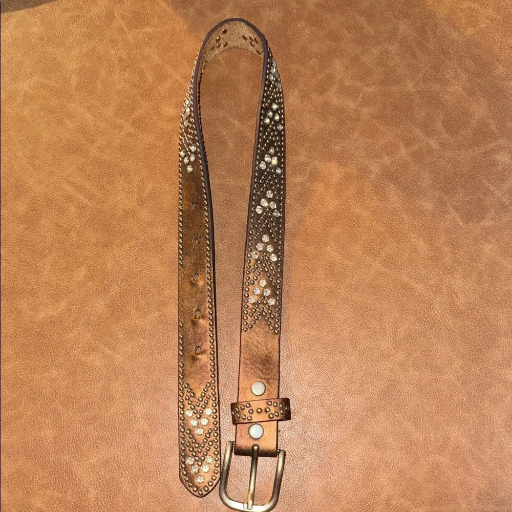 Boot Barn Brown Studded Rhinestone Leather Girls Belt